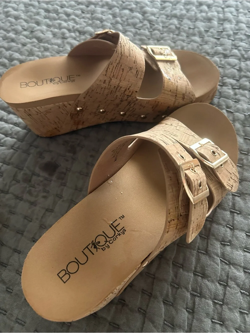 Corkys Natural Cork Studded Wedge Slide Sandals - Tan